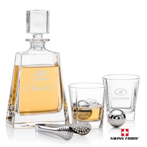 Arcadia Decanter Set & Ice Ball Corporate Recognition Gifts - Etched Barware - Arcadia Decanter Set & Ice Ball