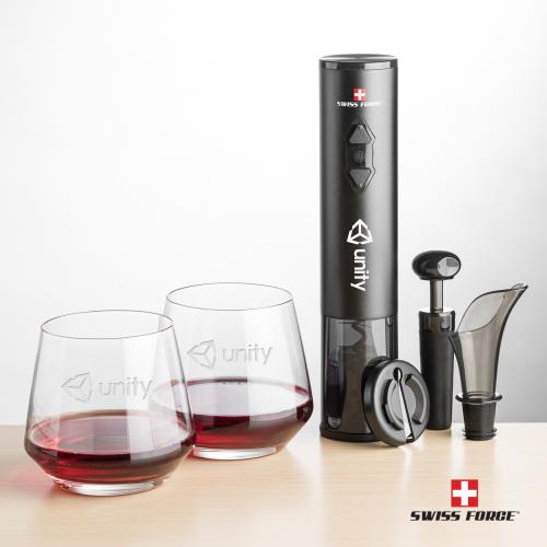 Corporate Recognition Gifts - Etched Barware - Swiss Force&reg; Opener Set & Tucson Stemless Wine