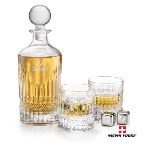 Corporate Recognition Gifts - Etched Barware - Hathaway Decanter Set & Ice Cubes