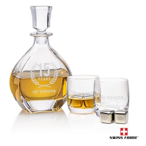 Oakville Decanter Set & Ice Cubes Corporate Recognition Gifts - Etched Barware - Oakville Decanter Set & Ice Cubes