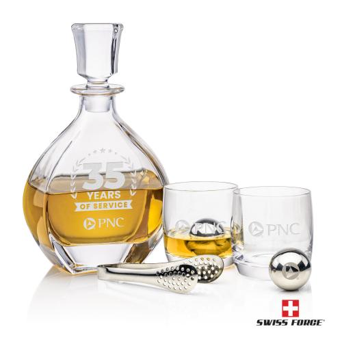 Oakville Decanter Set & Ice Balls Corporate Recognition Gifts - Etched Barware - Oakville Decanter Set & Ice Balls