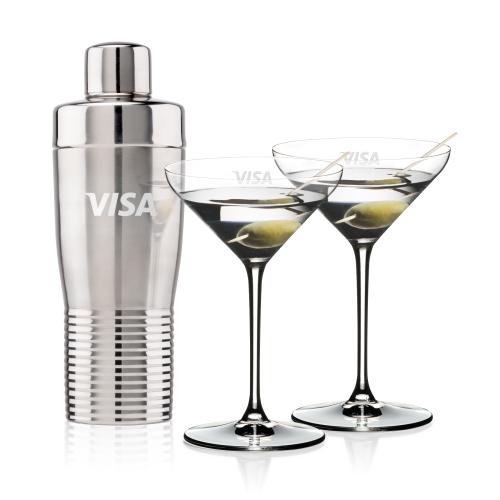 Corporate Recognition Gifts - Etched Barware - Genoa Shaker & RIEDEL Martini Set