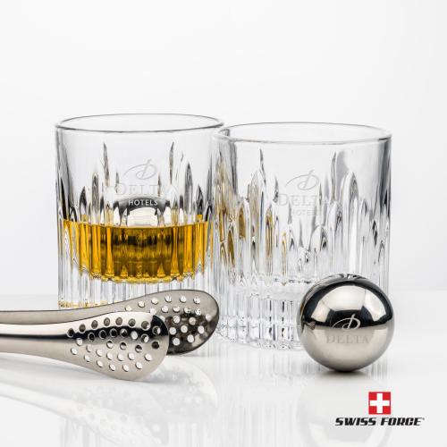 Corporate Recognition Gifts - Etched Barware - Swiss Force&reg; S/S Balls & 2 Caldari OTR