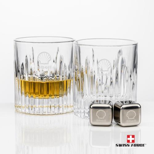 Swiss Force® S/S Ice Cubes & 2 Caldari OTR Corporate Recognition Gifts - Etched Barware - Swiss Force® S/S Ice Cubes & 2 Caldari OTR
