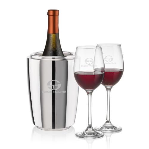 Corporate Recognition Gifts - Etched Barware - Pescara Wine Cooler & Burlington Wine Set