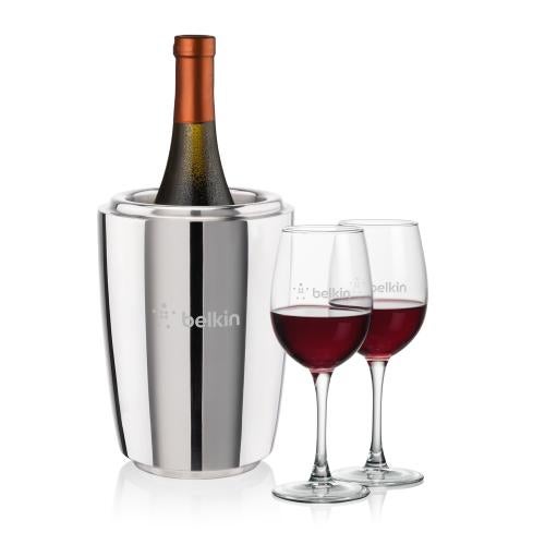 Corporate Recognition Gifts - Etched Barware - Pescara Wine Cooler & Connoisseur Wine Set