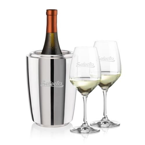 Corporate Recognition Gifts - Etched Barware - Pescara Wine Cooler & Santiago Wine Set