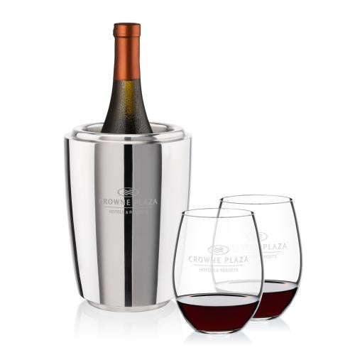 Corporate Recognition Gifts - Etched Barware - Pescara Wine Cooler & RIEDEL Stemless Wine Set