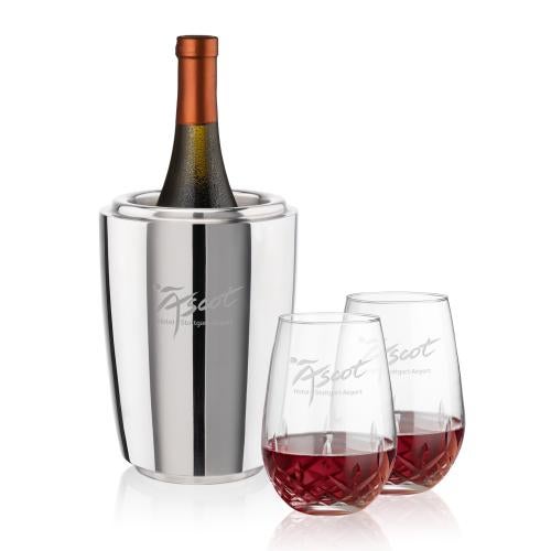 Corporate Recognition Gifts - Etched Barware - Pescara Wine Cooler & Templeton Stemless Wine Set