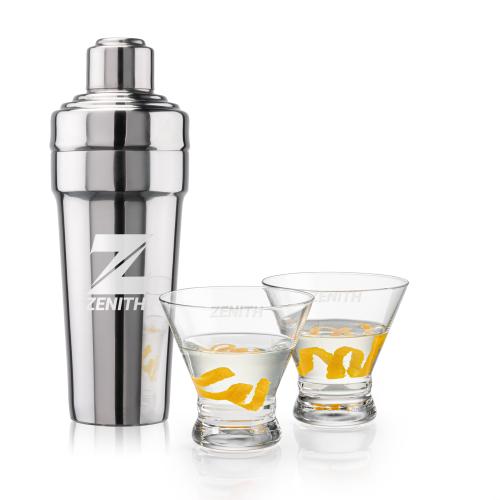 Corporate Recognition Gifts - Etched Barware - Milano Shaker & Rideau Martini Set