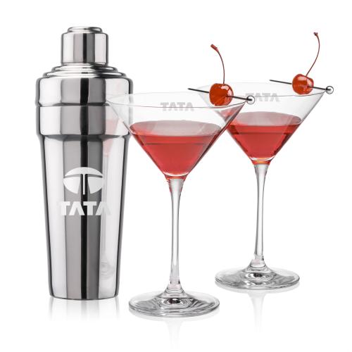 Corporate Recognition Gifts - Etched Barware - Milano Shaker & Santiago Martini Set