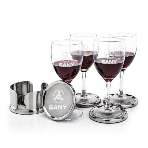 Corporate Recognition Gifts - Etched Barware - Baldoni Coasters & Carberry Wine Set