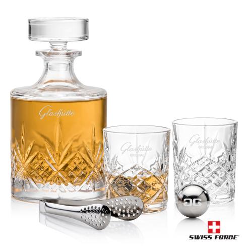 Brinkley Decanter Set & Ice Balls Corporate Recognition Gifts - Etched Barware - Brinkley Decanter Set & Ice Balls