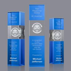 Araceli Tower 3D Sky Blue Obelisk Crystal Award - 3D Laser Engraved