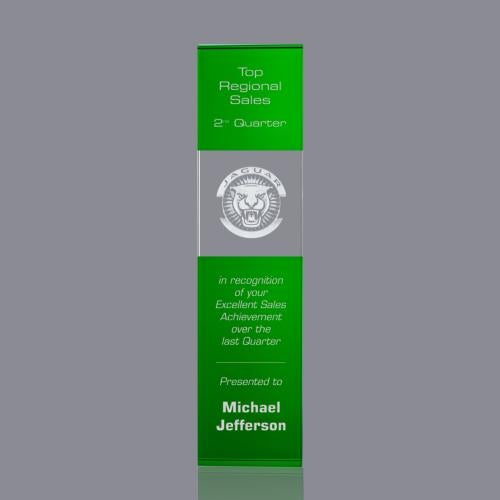 Araceli Tower 3D Green Obelisk Crystal Award Corporate Awards - Crystal Awards - Crystal Pillar Awards - Araceli Tower 3D Green Obelisk Crystal Award