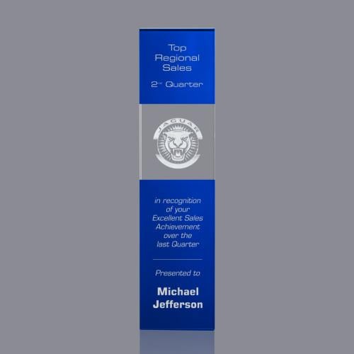 Araceli Tower 3D Blue Obelisk Crystal Award Corporate Awards - Crystal Awards - Crystal Pillar Awards - Araceli Tower 3D Blue Obelisk Crystal Award