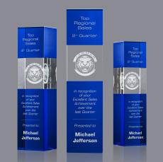 Araceli Tower 3D Blue Obelisk Crystal Award - 3D Laser Engraved