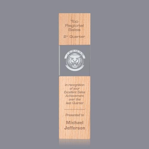 Corporate Awards - Crystal Awards - Crystal Pillar Awards - Araceli Tower 3D Beechwood Obelisk Wood Award