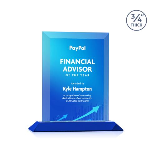 Corporate Awards - Crystal Awards - Harrington Full Color Blue Rectangle Crystal Award