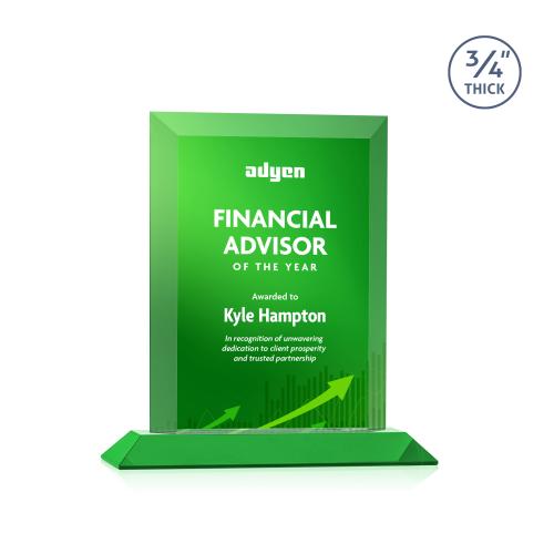 Corporate Awards - Crystal Awards - Harrington Full Color Green Rectangle Crystal Award