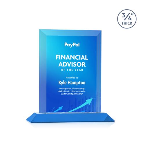 Corporate Awards - Crystal Awards - Harrington Full Color Sky Blue Rectangle Crystal Award