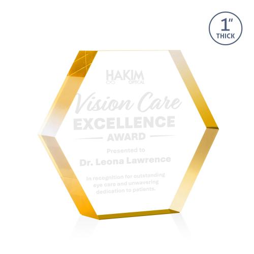Corporate Awards - Acrylic Awards - Markville Hexagon Gold Acrylic Award