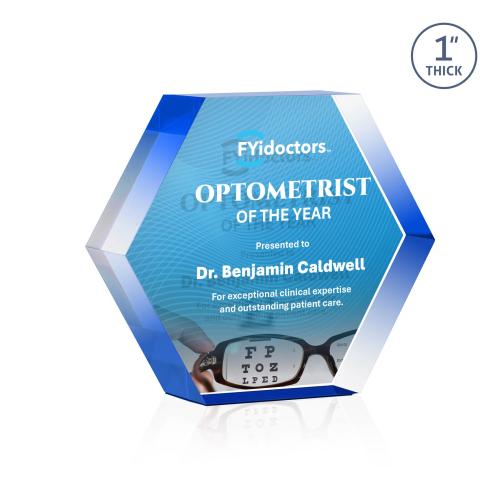 Corporate Awards - Acrylic Awards - Markville Hexagon Full Color Double Sided Blue Acrylic Award