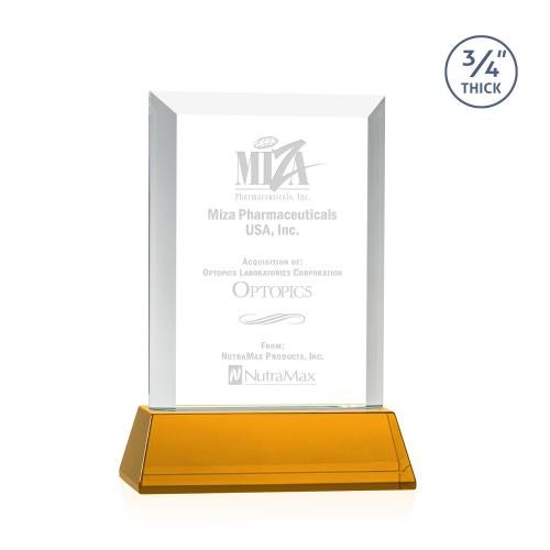 Corporate Awards - Crystal Awards - Harrington Amber on Newhaven Rectangle Crystal Award