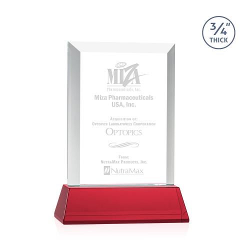 Corporate Awards - Crystal Awards - Harrington Red on Newhaven Rectangle Crystal Award