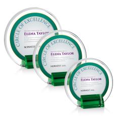 Sutherland Full Color Green Circle Crystal Award - Corporate Awards