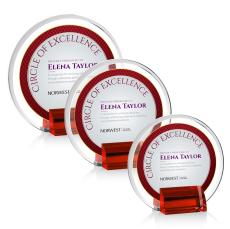 Sutherland Full Color Red Circle Crystal Award - Corporate Awards