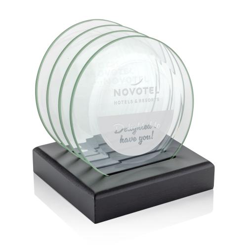 Corporate Recognition Gifts - Desk Accessories - Midland Coasters - Set of 4 on Black Base