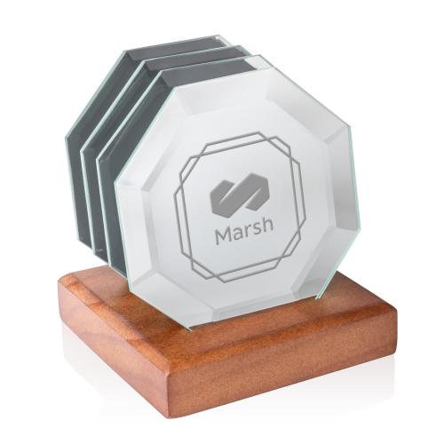 Corporate Recognition Gifts - Desk Accessories - Sloan Coasters - Set of 4 on Walnut Base