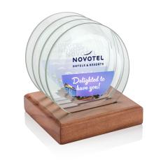 Midland Full Color Coasters - Set of 4 on Walnut Base - Corporate Recognition Gifts