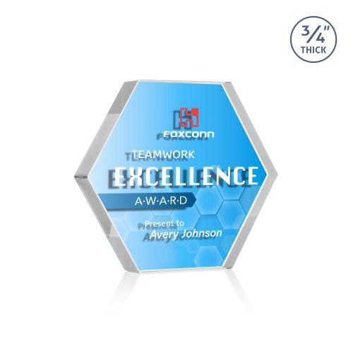 Corporate Awards - Crystal Awards - Gilford Hexagon Full Color Double Sided Clear Crystal Award