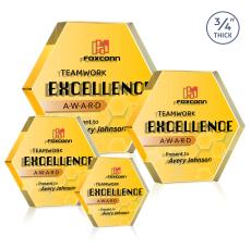 Gilford Hexagon Full Color Double Sided Gold Crystal Award - Crystal Awards