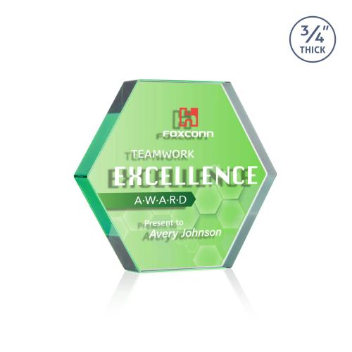 Corporate Awards - Crystal Awards - Gilford Hexagon Full Color Double Sided Emerald Crystal Award