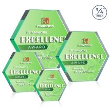 Gilford Hexagon Full Color Double Sided Emerald Crystal Award - Crystal Awards