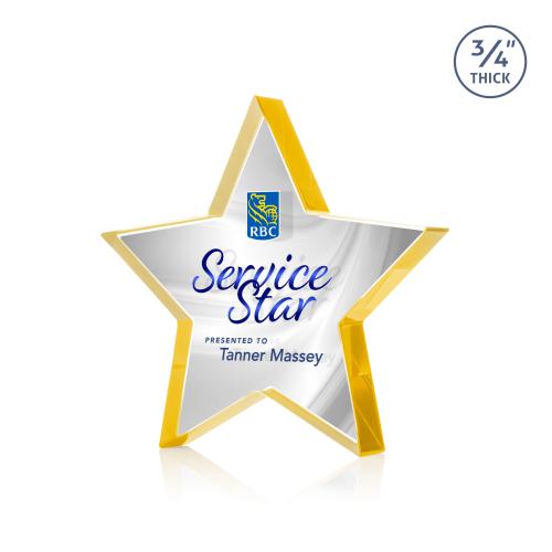 Corporate Awards - Crystal Awards - Crystal Star Awards - Esna Full Color Double Sided Gold Star Crystal Award