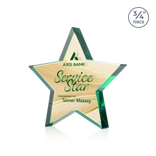 Corporate Awards - Crystal Awards - Crystal Star Awards - Esna Full Color Double Sided Emerald Star Crystal Award