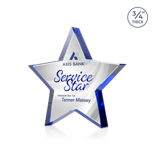 Corporate Awards - Crystal Awards - Crystal Star Awards - Esna Full Color Double Sided Blue Star Crystal Award