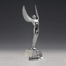 Winged Achievement People on Optical Crystal Award - Metal Awards
