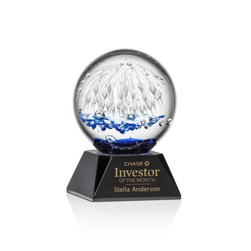 Corporate Awards - Glass Awards - Art Glass Awards - Starburst Black on Sheffield Base Spheres Glass Award