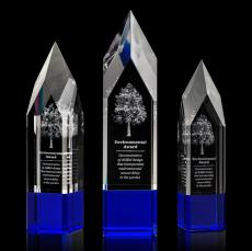 Coventry 3D Blue Obelisk Crystal Award - 3D Laser Engraved