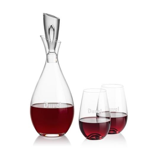 Corporate Recognition Gifts - Etched Barware - Juliette Decanter & Boston Stemless Wine
