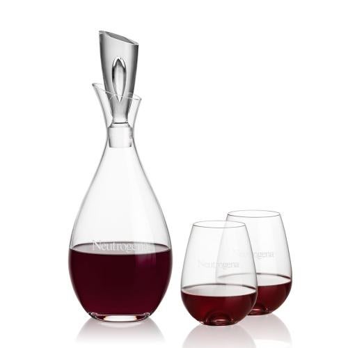 Corporate Recognition Gifts - Etched Barware - Juliette Decanter & Edderton Stemless Wine