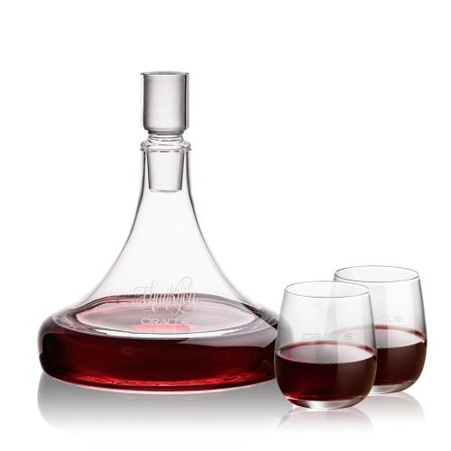 Corporate Recognition Gifts - Etched Barware - Ashby Decanter & Crestview Stemless Wine