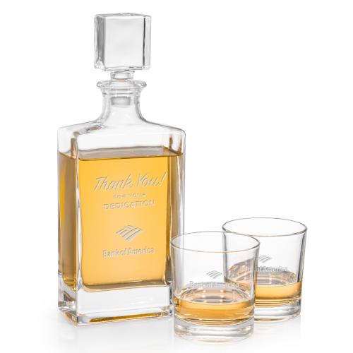 Hallsboro Decanter Set Corporate Recognition Gifts - Etched Barware - Hallsboro Decanter Set