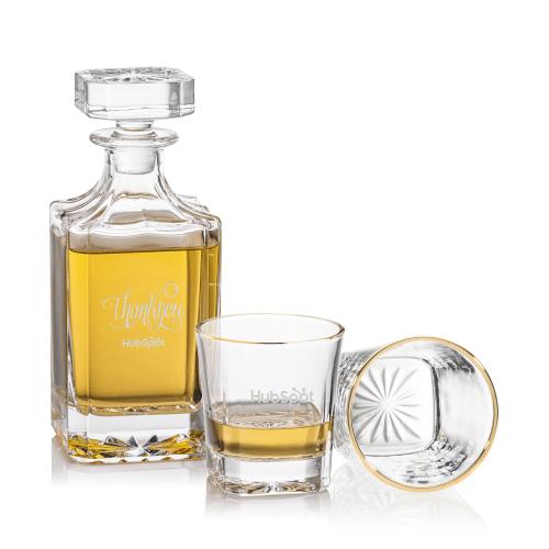 Santana Decanter & Gold Rim Set Corporate Recognition Gifts - Etched Barware - Santana Decanter & Gold Rim Set