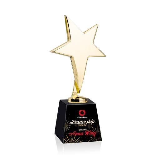 Corporate Awards - Crystal Awards - Tuscany Gold Full Color Black on Fortino Base Star Crystal Award